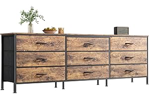Huuger 63 Inch Dresser for Bedroom, Dresser for Closet with 9 Drawers, Large TV Stand for 55, 65, 70 Inch TV, Entertainment Center with Storage, Wide Long Chest of Drawers, Rustic Brown