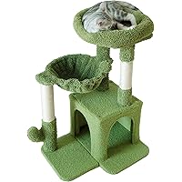 Pesofer Cactus Cat Tree, Small Cat Tower with Sisal Scratching Post and Hammock Green