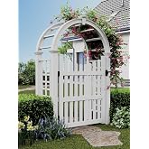 VITA Nantucket Deluxe Garden Arbor with 60 in. Gate, White Vinyl Outdoor Garden Arch with Classic Lattice Panels for Climbing Plants, Roses &amp; Vines, Weather-Resistant Maintenance-Free, VA68263