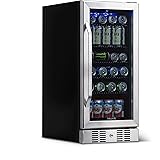 NewAir Beverage Refrigerator Cooler with 96 Can Capacity - Mini Bar Beer Fridge with Reversible Hinge Glass Door - Cools to 3