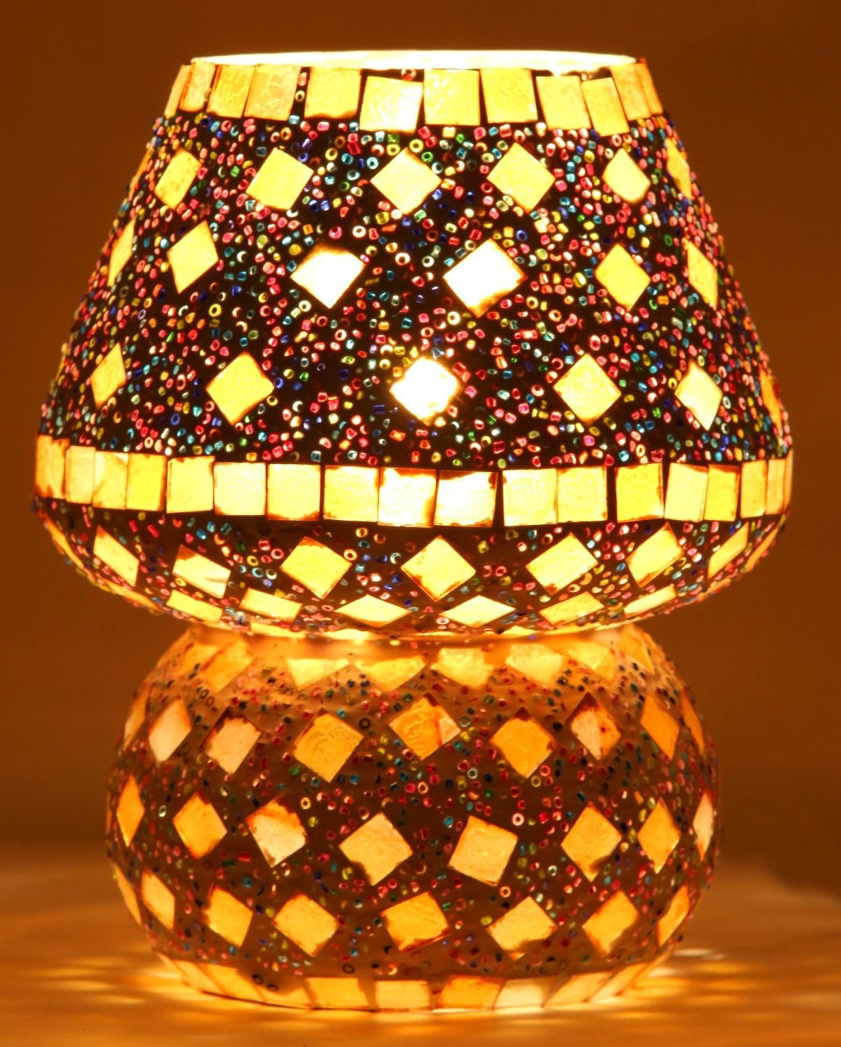 Mejilla Glass Golden Square Multi Dot Mosaic Table Lamp (16 x 18 cm)