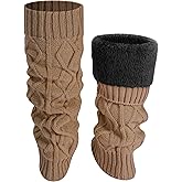 Shihanee Winter Fleece Lined Leg Warmers for Women Knit Long Leg Warmers Warm Fleece Lined Boot Socks for Skating Daily Wear