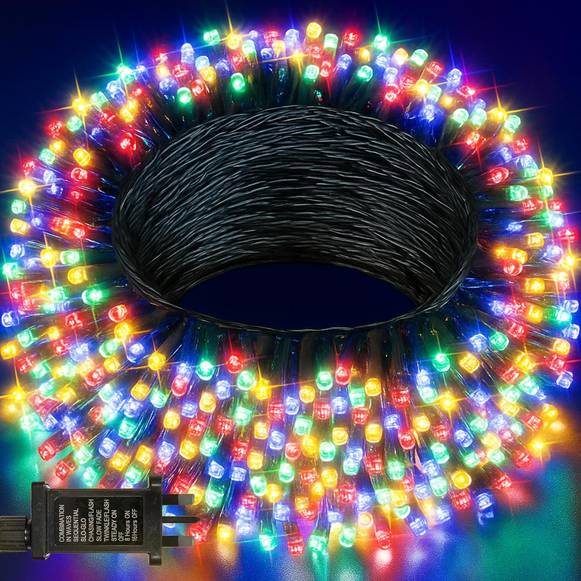 Festive Fix Christmas Tree Lights 10m 100 LED – Mains Powered Fairy String Lights for Indoor & Outdoor Use – Waterproof Decorative Lights for Home & Garden