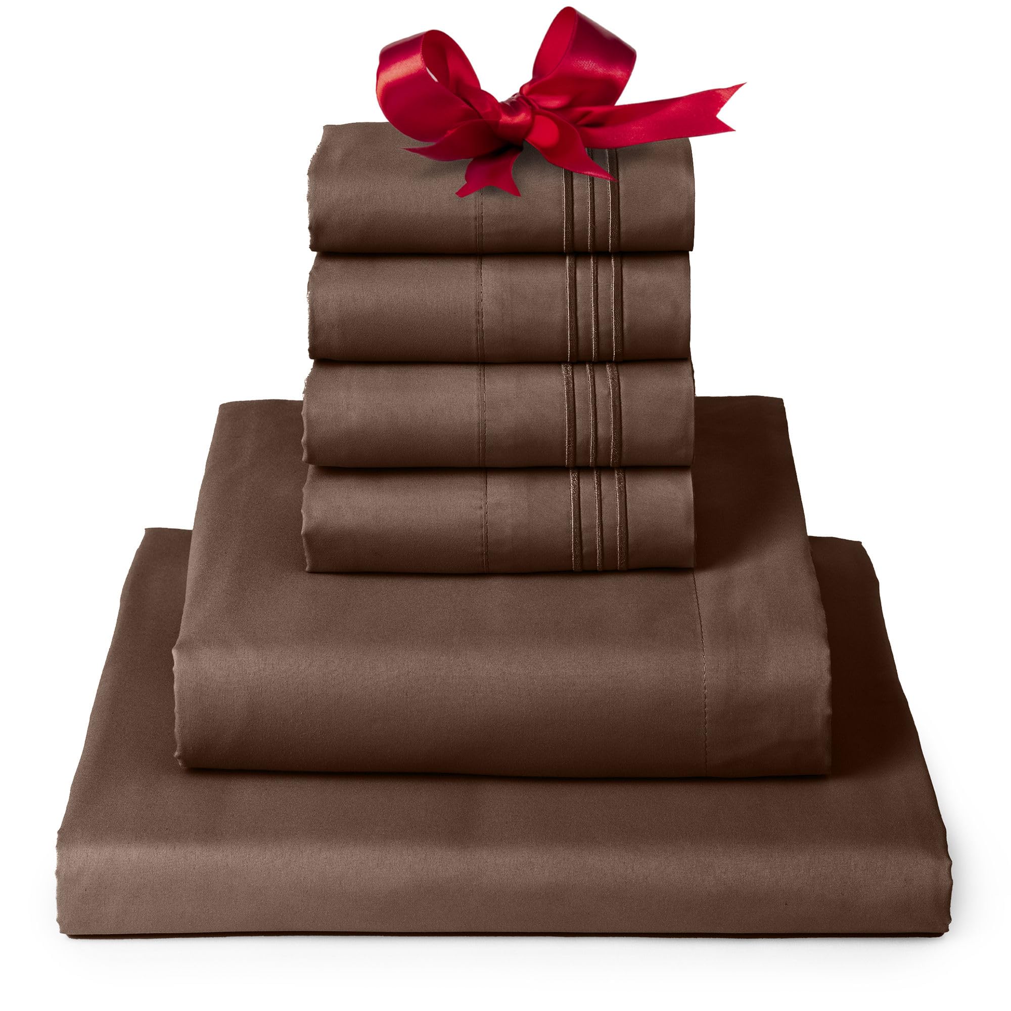 Photo 1 of Mellanni California King Sheet Set - 6-Piece Iconic Collection Bedding, (Including 4 Pillowcases), 16-Inch Deep Pocket, Easy Care, Extra Soft, Cooling Sheets, Brushed Microfiber - Brown