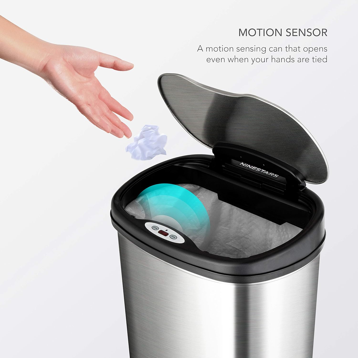 Ninestars DZT-50-13 Automatic Touchless Motion Sensor Oval Trash Can with Black Top, 13 gallon/50 L, Stainless Steel: Home & Kitchen