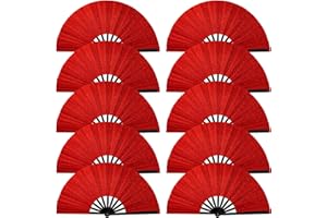SIISSAPEKSID 10 PCS Boots on The Ground Fan, Clap Fans for Line Dancing, 13" Glitter Large Rave Fans,Folding Clack Handheld Foldable Hand Fan for Dance, EDM Music Festivals & Parties(Red)