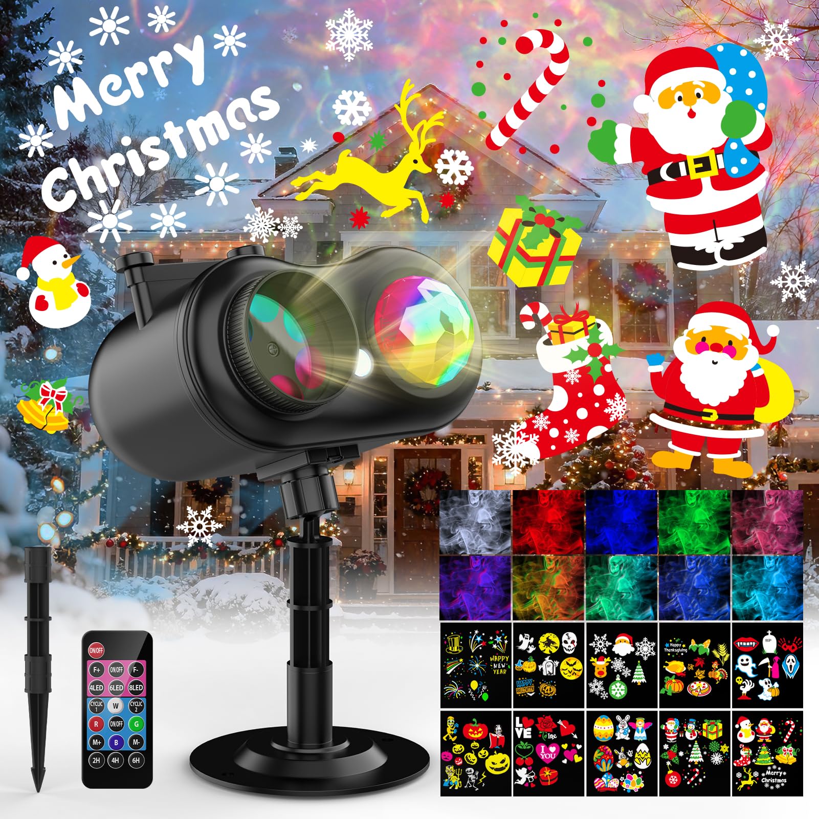 Photo 1 of 2025 Upgrade Brighter Christmas Projector Lights Outdoor Halloween, 2-in-1 Holiday Projector Lights 80 Effects (3D Ocean Wave + Patterns) Christmas Decorations Light for Xmas Party Garden Yard Decor
