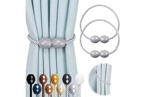 Hangtty 2 Pack Strong Magnetic Curtain Tiebacks Rope Decorative Curtain Tie Backs Magnetic Curtain Holders for Drapes Window Treatment Holdbacks, Light Grey