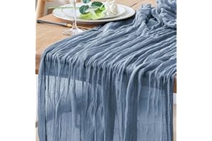 Xiomot Table Runner Cheesecloth 10FT Dusty Blue Boho Gauze Cheese Cloth Rustic Sheer Table Runners for Wedding Bridal Baby Shower Party Decoration