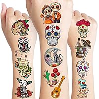 96 PCS Day of The Dead Dia De Los Muertos Pre-cut Temporary Tattoos Sticker Birthday Decorations Halloween Festival Mexican S
