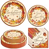 72 Pcs Fall Plates and Napkins Sets - Happy Thanksgiving Round Tableware Disposable Fall Give Thanks Paper Dinner Dessert Plates Dinnerware for Autumn Harvest Decor Event Supplies, Serve 24