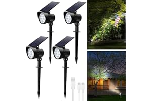 ALUSSO Solar Landscape Spotlights 3CCT, Dimmable Solar Spot Lights Outdoor, 30° Beam Angle Solar Powered Lights Dusk to Dawn, IP65 Waterproof Flag Pole Solar Light for Yard Pathway Garage Patio,4 Pack
