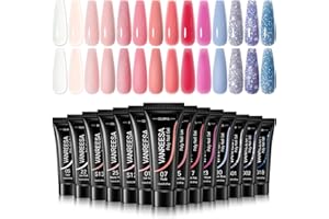 VANREESA Poly Nail Gel Kit, Poly Extension Gel Nail Kit 14 Pcs Poly Nail Gel Colors Kit Pink Nude Clear Blue Glitter Poly Nail Gel DIY at Home Gifts for Women Girls