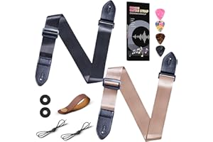 AARVI Guitar Strap 2 Pack - Black & Brown Adjustable Thickened Webbing with Leather Buckle for Acoustic/Electric/Bass