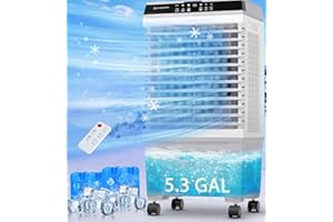 AKIRES 1800CFM Swamp Cooler,3-IN-1 Evaporative Air Cooler with 2025 New Upgraded Copper Motor,5.3-Gal Water Tank,4 Ice Packs,12H Timer,Cooling Tower Fan for Indoor,Outdoor,Bedroom,Office(31IN)