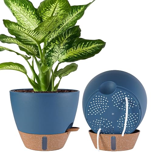 2 Pack 10 inch Plant Pots, Plastic Self Watering Planters with Drainage ...