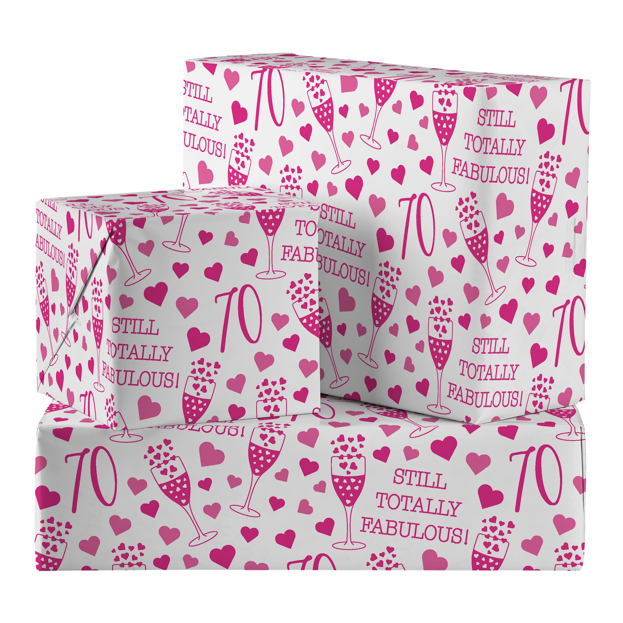 Hunts England - 2 Sheets Of 70th Birthday Female Luxury Wrapping Paper - Includes 2 Gift Tags - Age 70 Folded Gift Wrap For Her - Still Totally Fabulous Collection - Colourful Age Seventy Gift Wrap