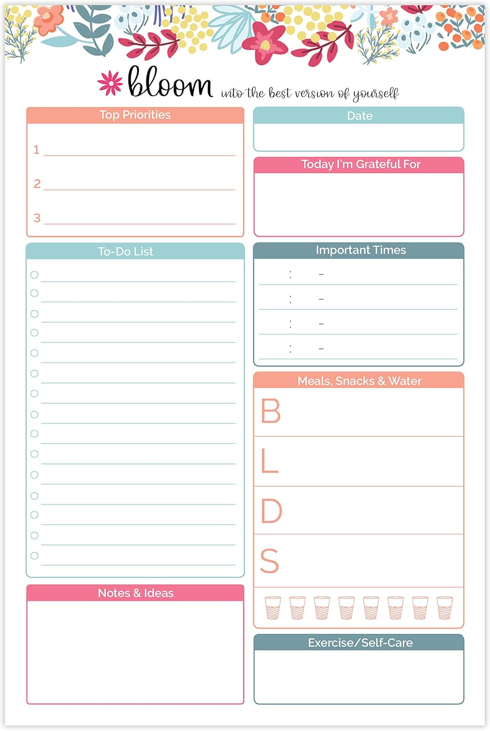 bloom daily planners Daily Planning System Tear Off to-Do Pad - 6" x 9" - Floral Dots : Office Products