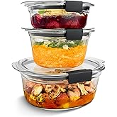 Rubbermaid Brilliance® Glass Round Leak-Proof 6-Piece Set Food Storage Containers, Food Containers with Lids, Meal Prep Conta