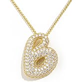 AGGRAD Bubble Letter Necklace, 14k Gold/Silver Balloon Initial Diamond Pendant Chain Necklace Dainty Pave Jewelry Gift for Women