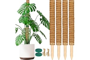 ALENEY Moss Pole, 4 Pack 17inch Monstera Plant Support Stackable Moss Poles for Plants, Coir Totem Pole Tall Moss Pole for Climbing Plants, Sphagnum, Indoor Potted Plants - Can Stacked Up to 56’’
