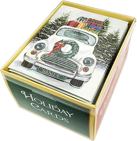 Amazon キラキラ装飾ヴィンテージホワイト 車用キャリーホリデープレゼントボックス 18枚入り クリスマスグリーティングカード コーディネート封筒 グリーティングカード 文房具 オフィス用品