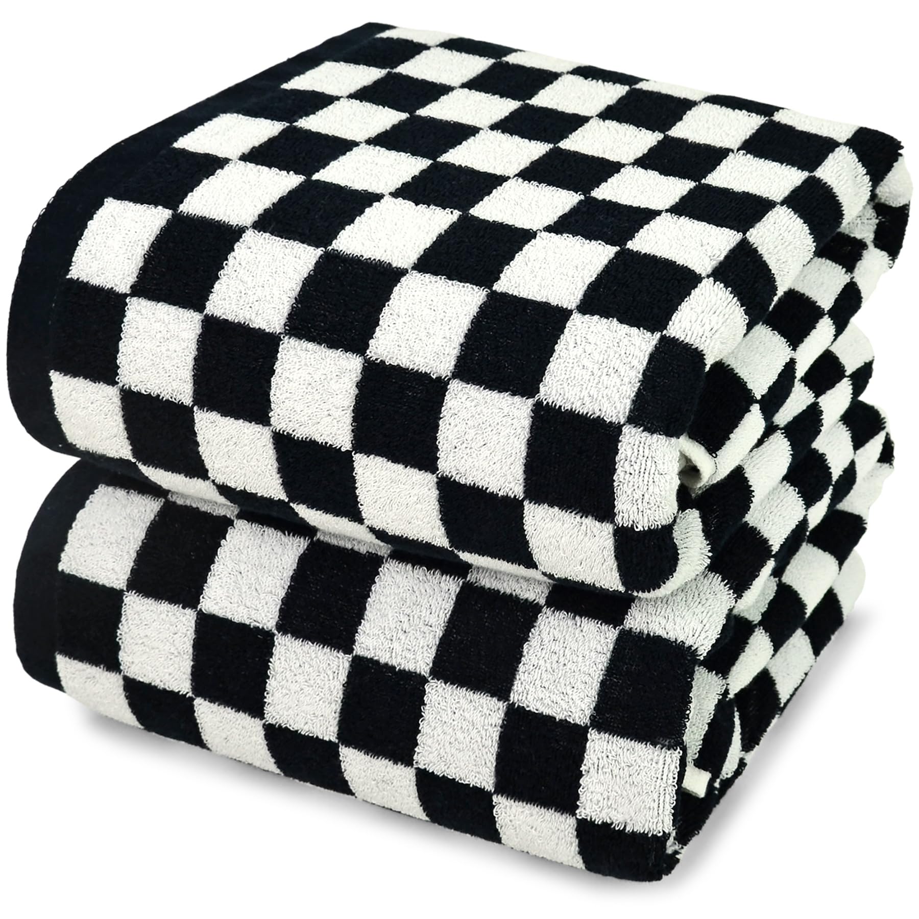 Photo 1 of Jacquotha Bath Towels Black & White Checkered - 100% Cotton, 27.5" x 55", Soft & Absorbent & Quick Dry, Set of 2 Towels for Bathroom, Pool, Beach, Spa