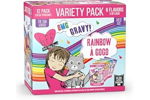 Weruva B.F.F. OMG - Best Feline Friend Oh My Gravy!, Rainbow A Gogo Variety Pack! Cat Food, 3oz Pouch (Pack of 12)