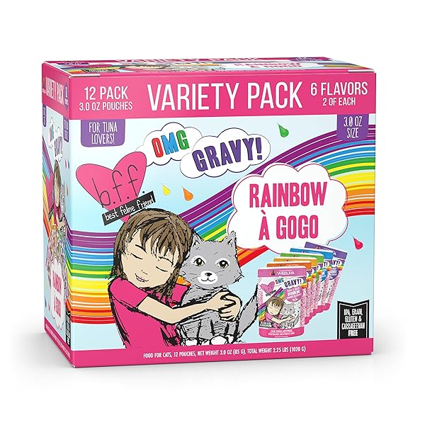 WERUVA B.F.F. OMG – BEST FELINE FRIEND OH MY GRAVY!, RAINBOW A GOGO VARIETY PACK! CAT FOOD, 3OZ POUCH (PACK OF 12)
