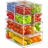 KEMETHY 11 Pack Refrigerator Organizers and Storage, Stackable Fridge Organizer Bins, BPA-Free Clear Plastic Fruit Storage Co