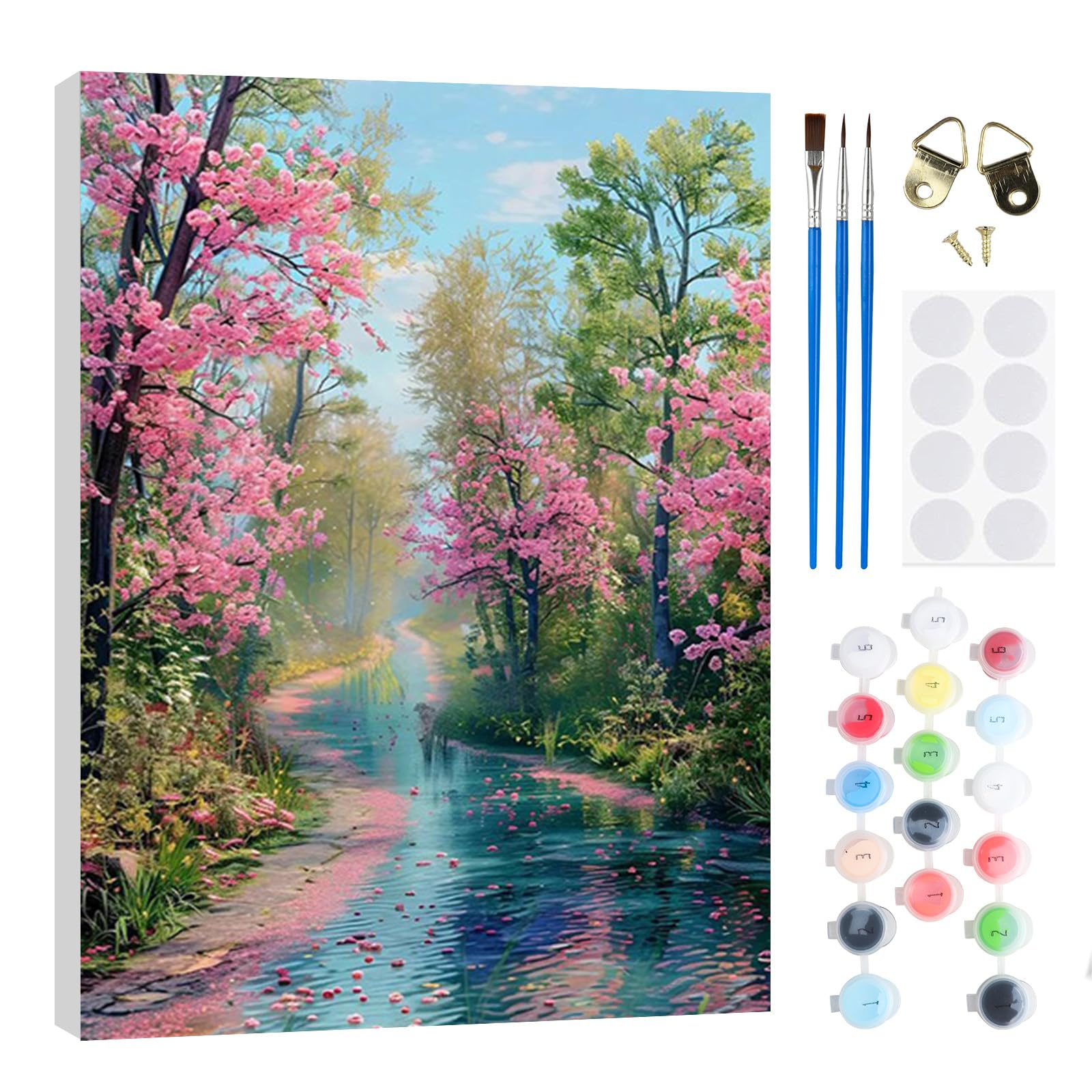 RICUVED Landscape Paint by Numbers Kits for Adults Kids,Flowers & Trees Painting Kits for Beginners On Clear Symbols Canvas with Wooden Framed, Easy DIY Acrylic Pigment Drawing Paintwork 20x30cm