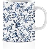 BUJSP Chinoiserie Golden Retriever Mug, Blue and White Floral Botanical Golden Retriever Coffee Cups Ceramic, Toile de Jouy French Country Dog Coffee Tea Mug 11oz