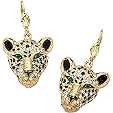 PalmBeach Goldtone Round Crystal Green Leopard Face Drop Earrings (28x24.5mm)