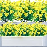 DRT DERUITAI Artificial Flowers for Outdoor,Plastic Flowers for Outdoors,8 Bundles UV Resistant Fake Faux Flower for Outside Garden Yard Patio Décor(Yellow)