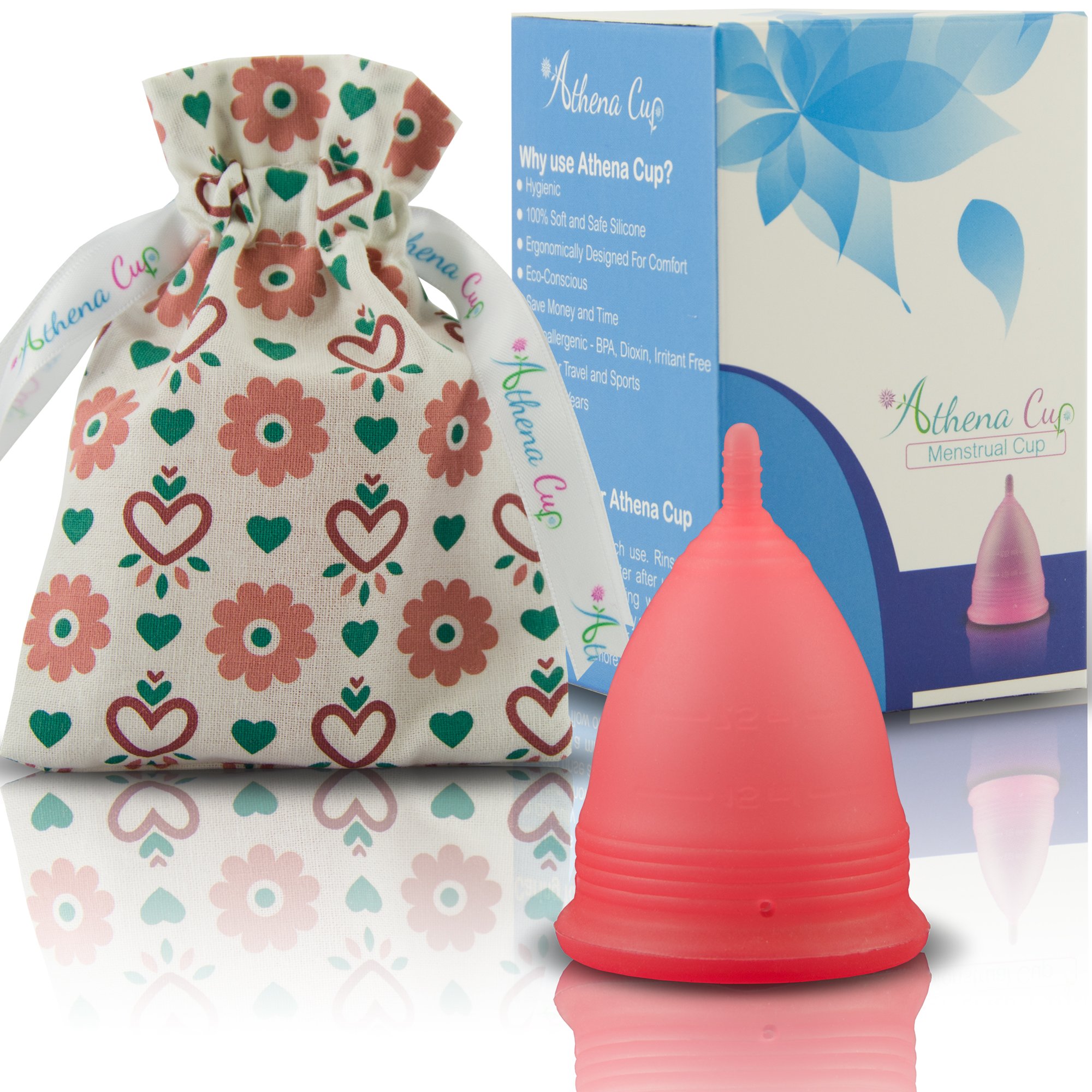 Athena Menstrual Cup One-Pack, Period Cups for Regular to Heavy Flow (Size 2 Large) - Soft Reusable Menstruation Cup - BPA Free Feminine Silicone Cup - Easy to Use and Clean Tampon (Transparent Red)