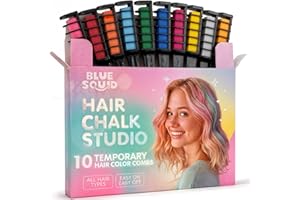 Blue Squid Hair Chalk Comb - 10 Vibrant Temporary Hair Colors for Girls & Teens, Washable Hair Dye, Perfect for Parties, Cosplay, Halloween, Paraben Free, Suitable for All Hair Colors