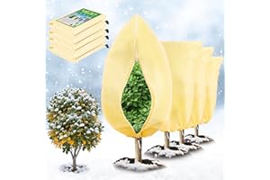 GOCOHHI 4 Pcs Plant Covers Freeze Protection, Reusable Winter Frost Cover for Outdoor Shrub & Fruit Tree Potted, 2.8oz/yd² Heavy-Duty Tree Jacket with Zipper & Drawstring, 32" x 47"