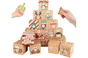 ONESING 24 Pcs DIY Christmas Advent Calendar Boxes for 2025, 24 Days Countdown Calendar Gift for Adults and Kids Christmas Cardboard Number Boxes Make & Fill Your Own Advent Calendar Boxes Lovely Xmas Kraft Papper