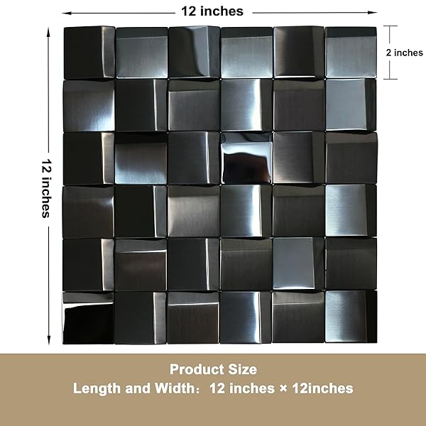 ELEPHANTILE 5 SHEETS BLACK TILES METAL MOSAIC WALL BACKSPLASH TILE 3D WALL PANELS [5 SQ.FEET]