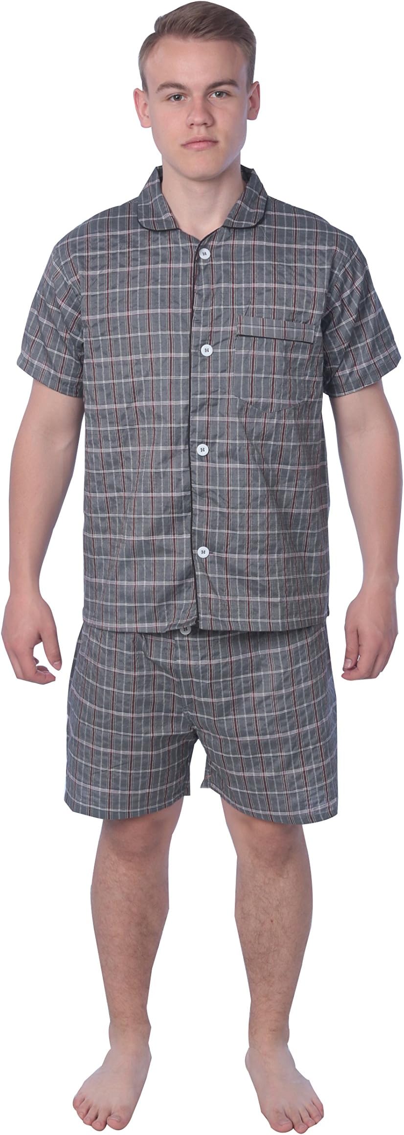 JAMES FIALLO Mens Pajamas Set, 100% Cotton, Comfortable, Non Sweating, All Seasons, Winter, Spring, Fall, Summer.