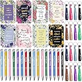PerKoop 48 Pcs Inspirational Gifts Bulk Motivational Notepads Ballpoint Pens Keychains Set Floral Flower Journal Notebooks Christian Gifts for Teachers Office Party Favor Supplies