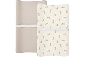 MEOWCARDS Changing Pad Cover for Baby Boy Girl 2 Pack, Muslin Changing Table Pad Covers with Boho Style, Neutral Nursery Bedding Essentials Soft and Breathable (Hopping Bunnies & Beige)