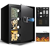 Biometric Safe, 2.0 Cu ft Fingerprint Home Safe Box with Fireproof Waterproof Bag & Key, Security Money Safe for Cash, Jewelry, Valuables, Digital Electronic Keypad, Dual Alarm System