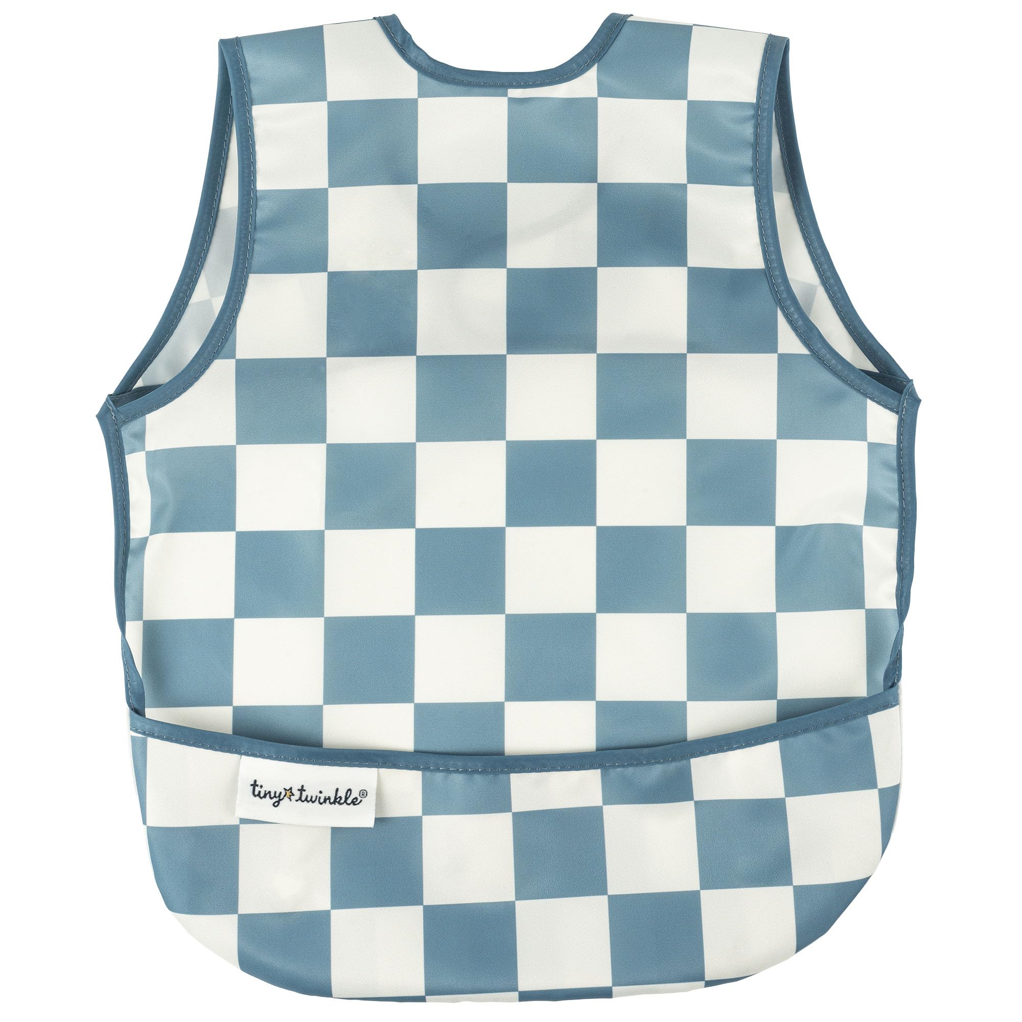 Photo 1 of Tiny Twinkle Mess Proof Baby Bib - Waterproof & Lightweight Baby-Led Weaning Apron | 100% Recycled Polyester, Easy Clean & Machine Washable (Blue Checkers, Small 6-24 Months)