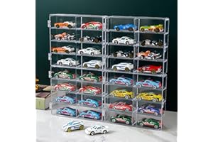 ZZFENGKR 1/64 Scale Matchbox Wheels Toy Car Display Case Holds 32 Toy Cars Storage Organizer, Clear Display Box with Clear Snap-On Dust Cover 6.5 X 7.5 X 1.6 Inches 4 Pack