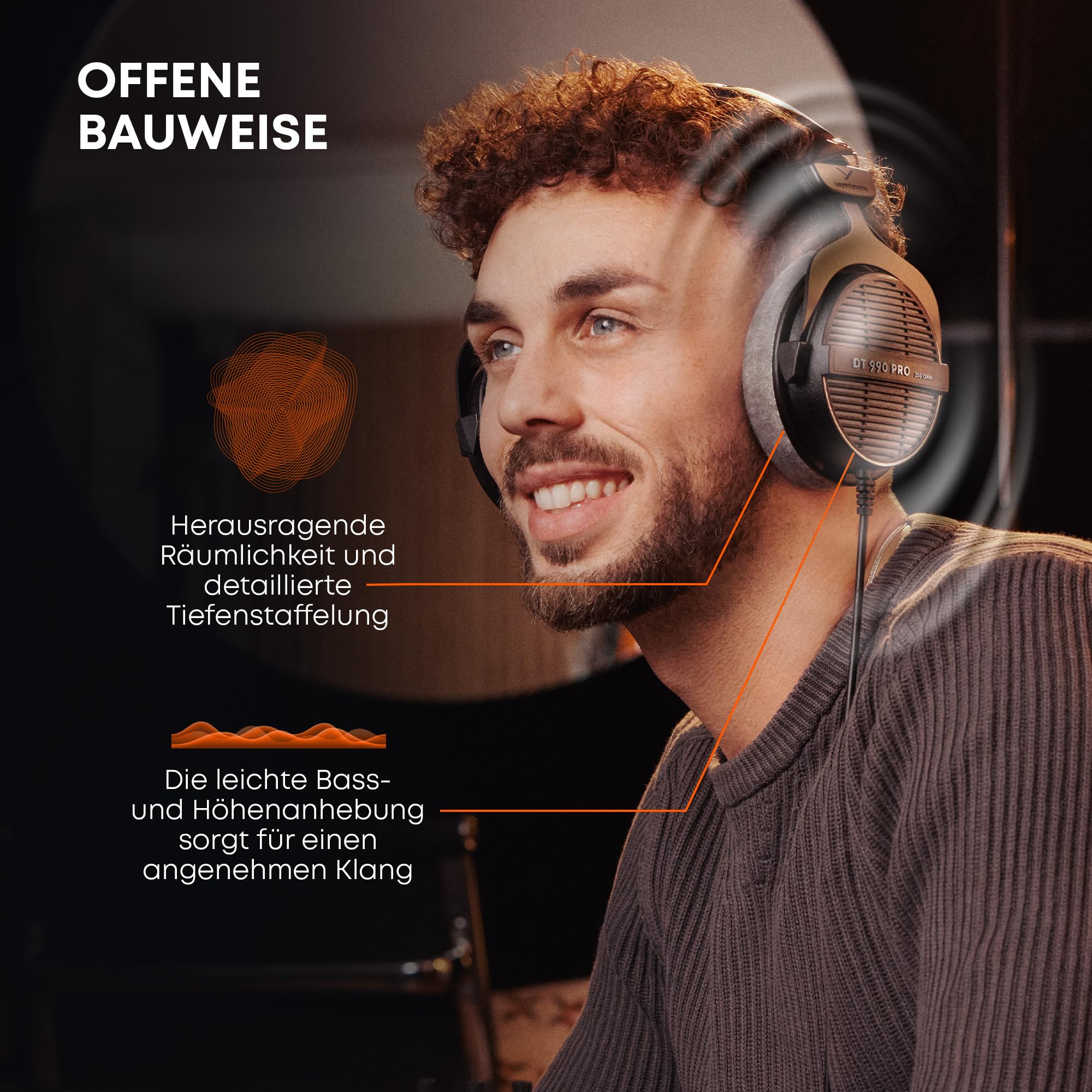 beyerdynamic DT 990 PRO einseitig kabelgebundener Over-Ear-Studiokopfhörer für Mixing, Mastering und Editing mit 80 Ohm. Handmade in Germany 5