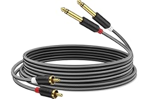 J&D Gold Plated Dual 1/4" TS to RCA Cable - Stereo Audio Interconnect with Nylon Braid for Mixer, Amplifier, 3 Feet