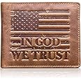 MID WEST RANGE American Flag Wallet - Western Wallet for Men - ‘IN GOD WE TRUST’ - RFID Blocking & 9 Card Slots - Distressed Leather Patriotic American Flag Cowboy Wallet