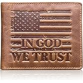 American Flag Wallet for Men, 'IN GOD WE TRUST' RFID-Blocking Cowboy Wallet, Full-Grain Leather, 10 Card Slots, Distressed Vintage Brown – Western Bi-Fold Wallet
