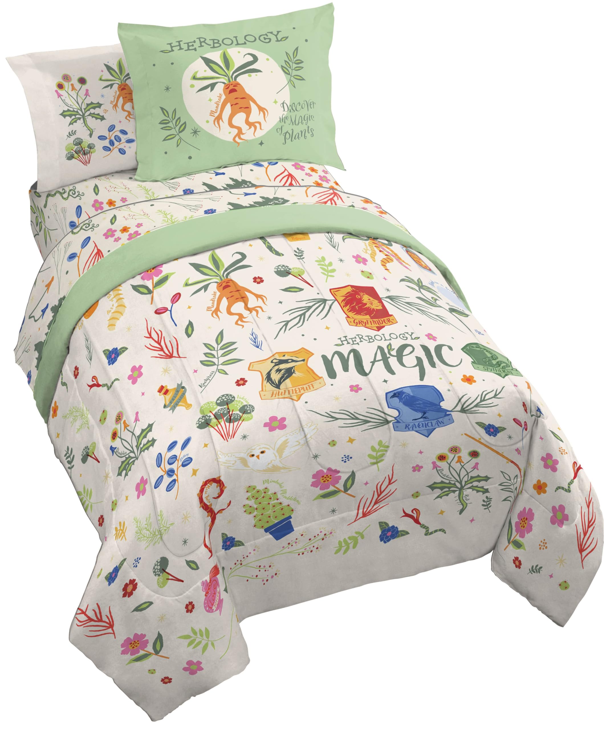 Jay Franco Harry Potter Full Size Comforter Set - 7 Piece Bedding Includes Sheet Set & Pillow Covers - Super Soft Hogwarts Herbology Bedding Image